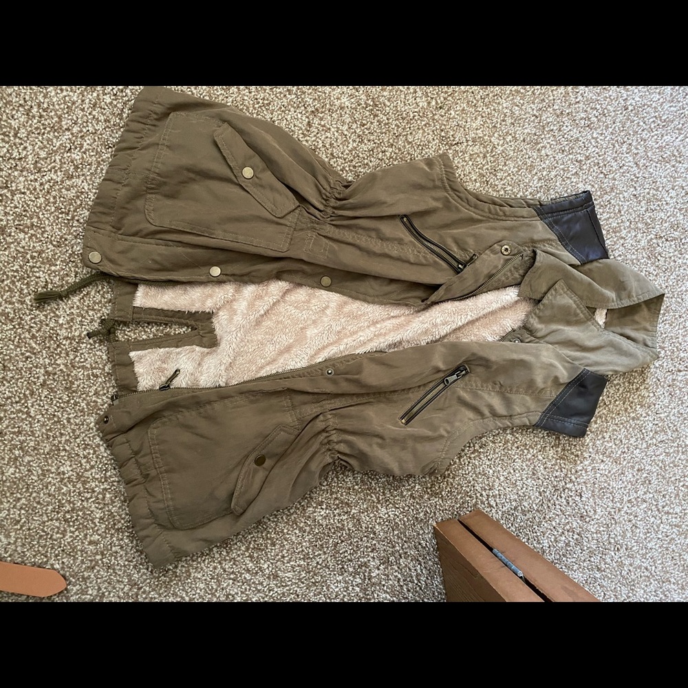 Olive Green Vest with Sherpa